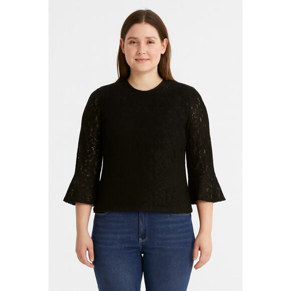 Lulus Women's Black Lace Bell Sleeve Blouse – Size Medium, Excellent Condition - Picture 1 of 9